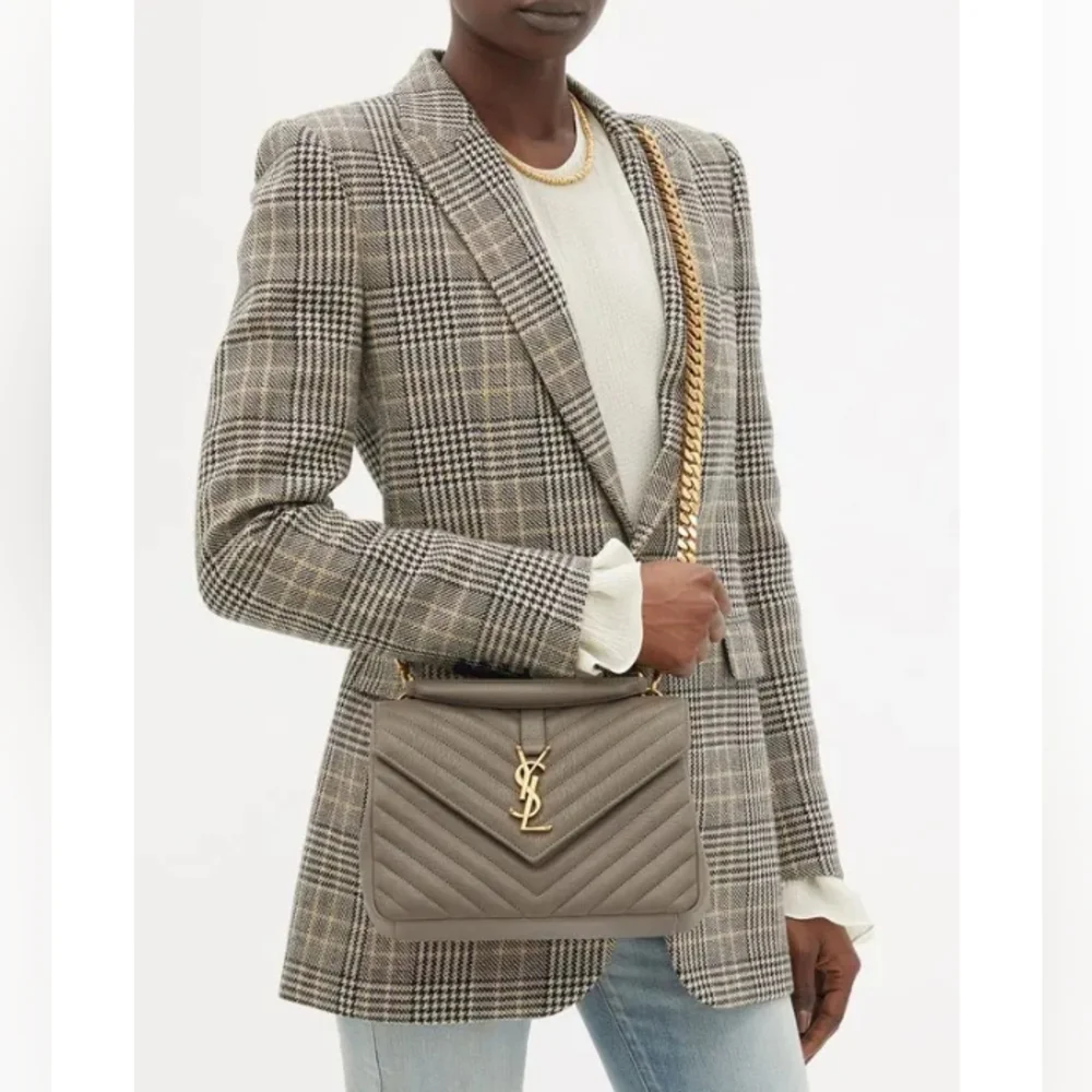 NEW SAINT LAURENT COLLEGE MEDIUM CHAIN BAG IN QUILTED LEATHER GREY GOLD - Picture 15 of 16